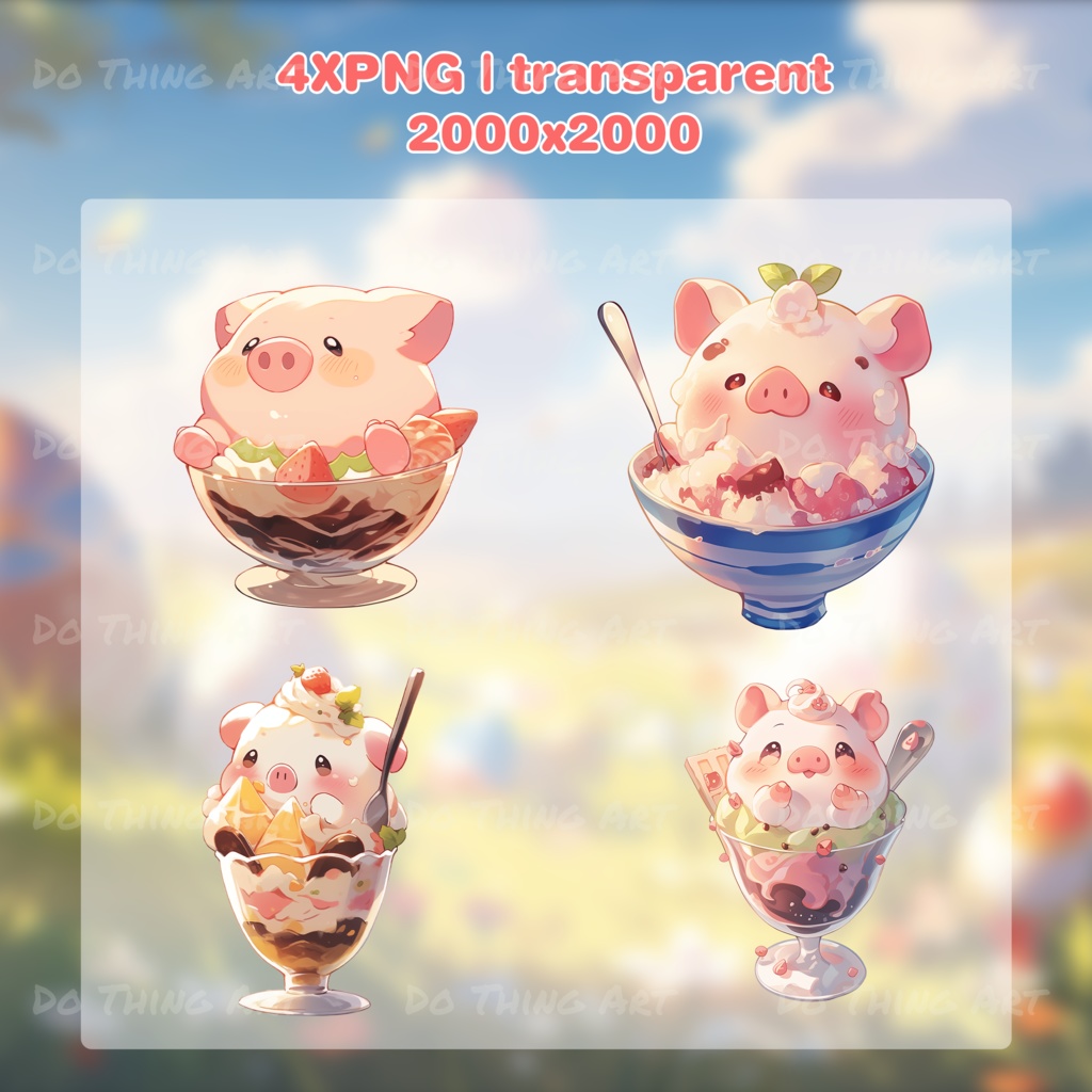 Vtuber Asset | Cute Ice Cream Piggy Theme Decoration | Cute Animal with Ice Cream | Twitch Decoration | Party Assets | Pngtuber Asset