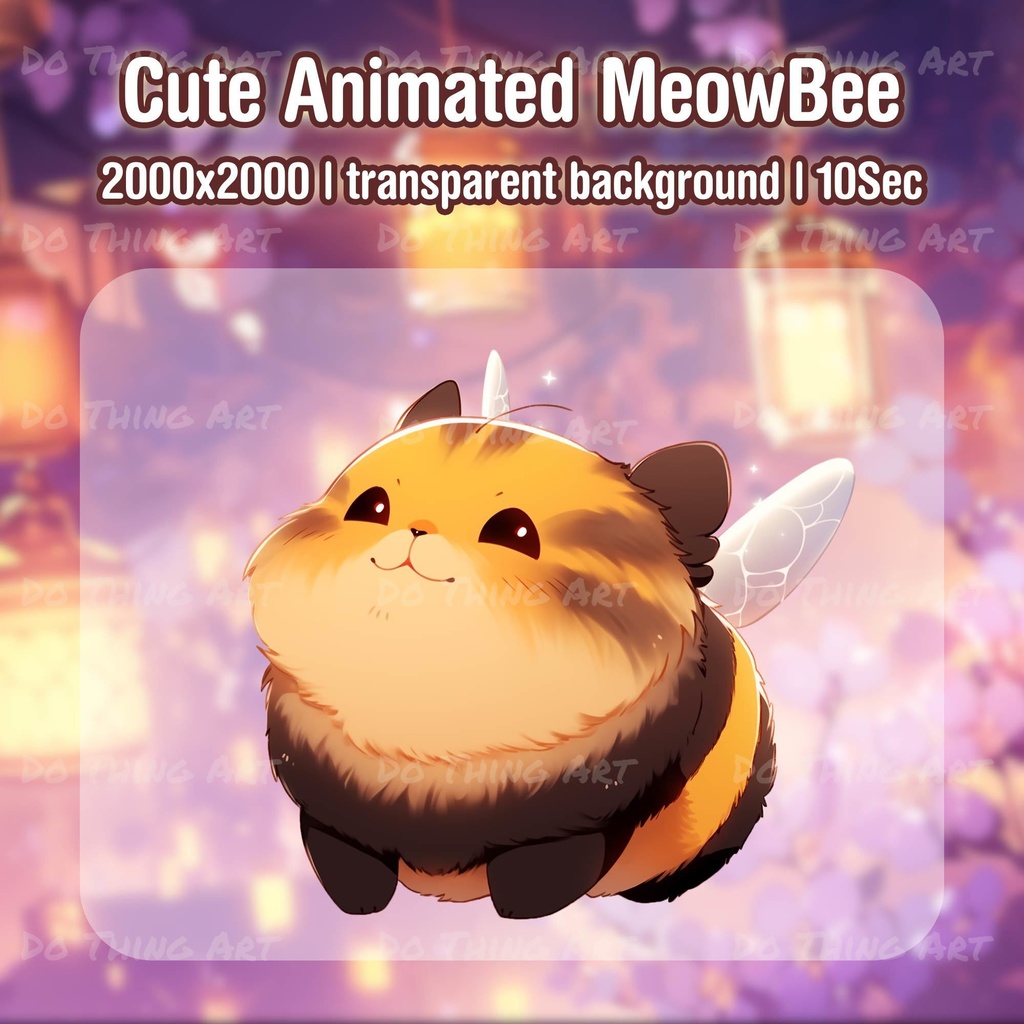 Vtuber Asset | Animated Meow Bee | Funny Animation Vtuber Pets | Twitch Overlay | Party Decoration | Pets |Twitch Decor | Kawaii Cat and Bee