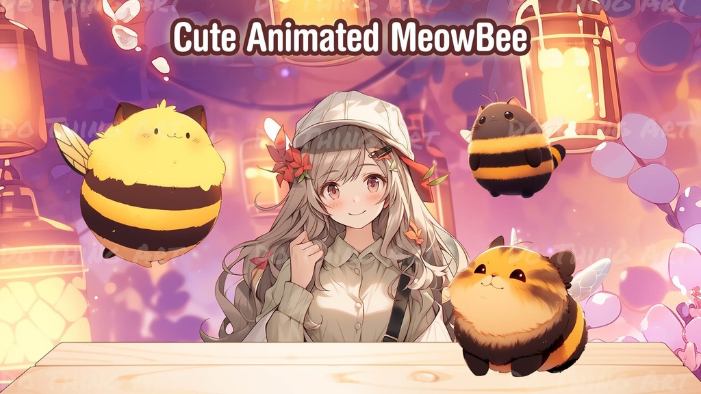 Vtuber Asset | Animated Meow Bee | Funny Animation Vtuber Pets | Twitch Overlay | Party Decoration | Pets |Twitch Decor | Kawaii Cat and Bee