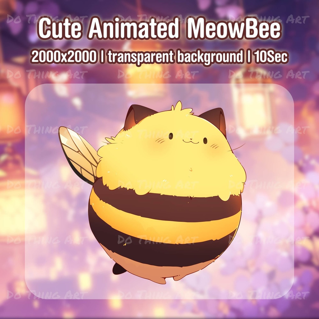 Vtuber Asset | Animated Meow Bee | Funny Animation Vtuber Pets | Twitch Overlay | Party Decoration | Pets |Twitch Decor | Kawaii Cat and Bee