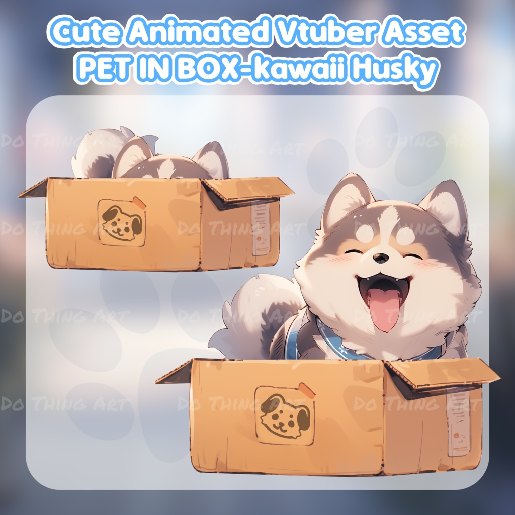 Cute Husky in the Box Decoration version 2 | Vtuber Assets | Vtuber Friend | Twitch Decor | Kawaii dog | Twitch Overlay | Husky