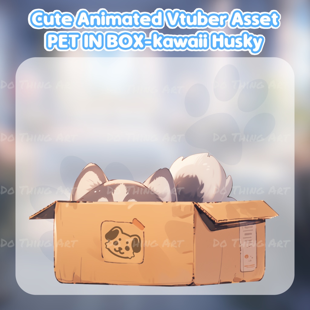 Cute Husky in the Box Decoration version 2 | Vtuber Assets | Vtuber Friend | Twitch Decor | Kawaii dog | Twitch Overlay | Husky