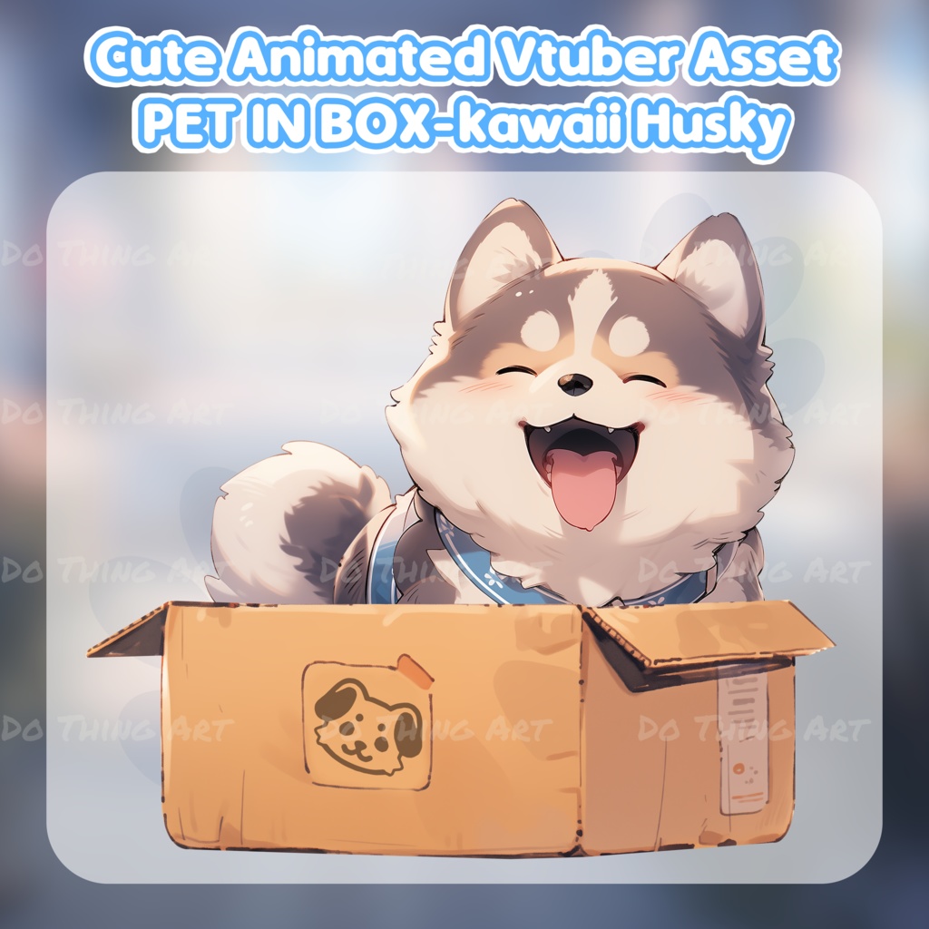 Cute Husky in the Box Decoration version 2 | Vtuber Assets | Vtuber Friend | Twitch Decor | Kawaii dog | Twitch Overlay | Husky