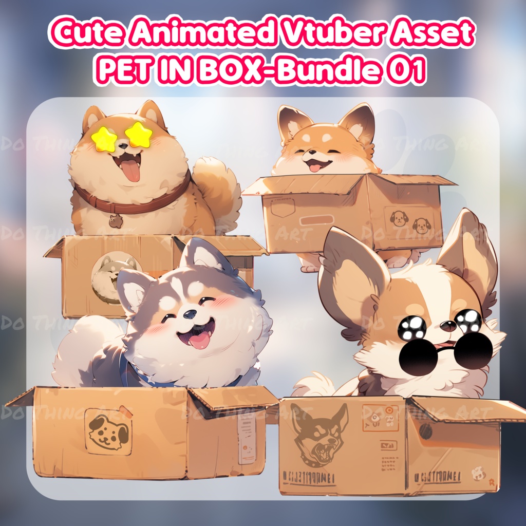 Cute Dog in the Box Decoration_Bundle 01 | Vtuber Assets | Vtuber Friend | Twitch Decor | Kawaii dog | Twitch Overlay