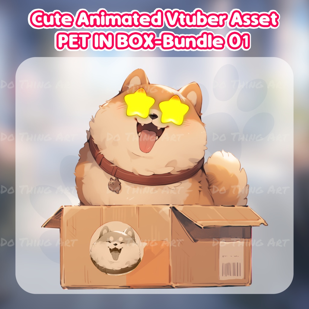 Cute Dog in the Box Decoration_Bundle 01 | Vtuber Assets | Vtuber Friend | Twitch Decor | Kawaii dog | Twitch Overlay