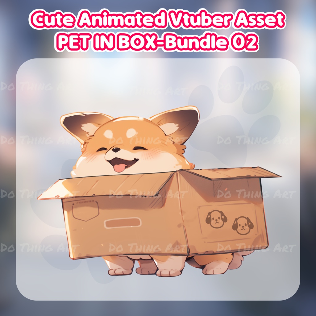 Cute Dog in the Box Decoration Bundle 02 | Vtuber Assets | Vtuber Friend | Twitch Decor | Kawaii dog | Twitch Overlay