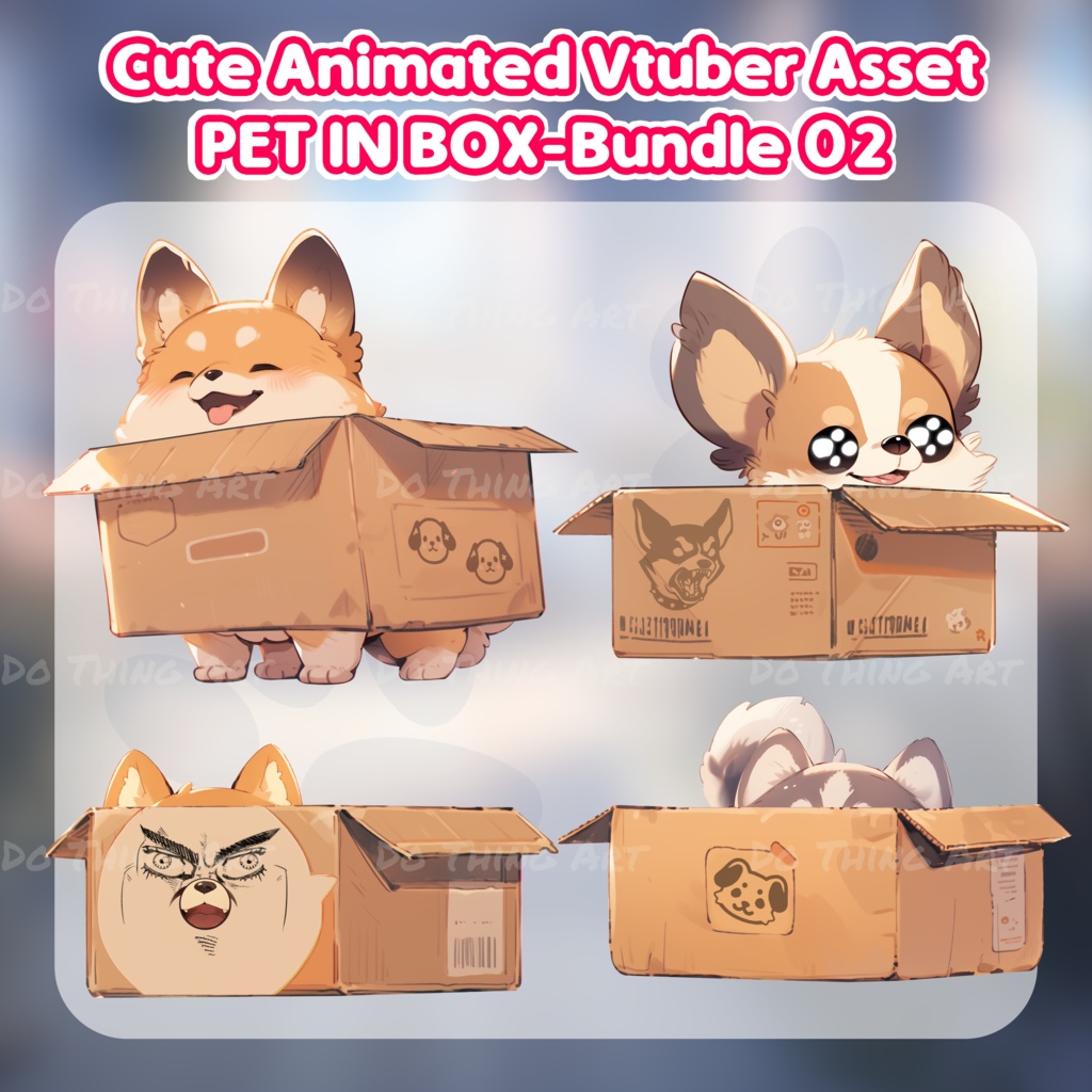 Cute Dog in the Box Decoration Bundle 02 | Vtuber Assets | Vtuber Friend | Twitch Decor | Kawaii dog | Twitch Overlay