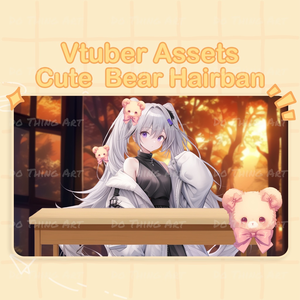 Vtuber Hair Asset Kawaii Bear Hairban | Cozy Hair Accessories | Twitch Asset | Streammer Assets | Vtuber Asset Stream | Cute Twitch Assets