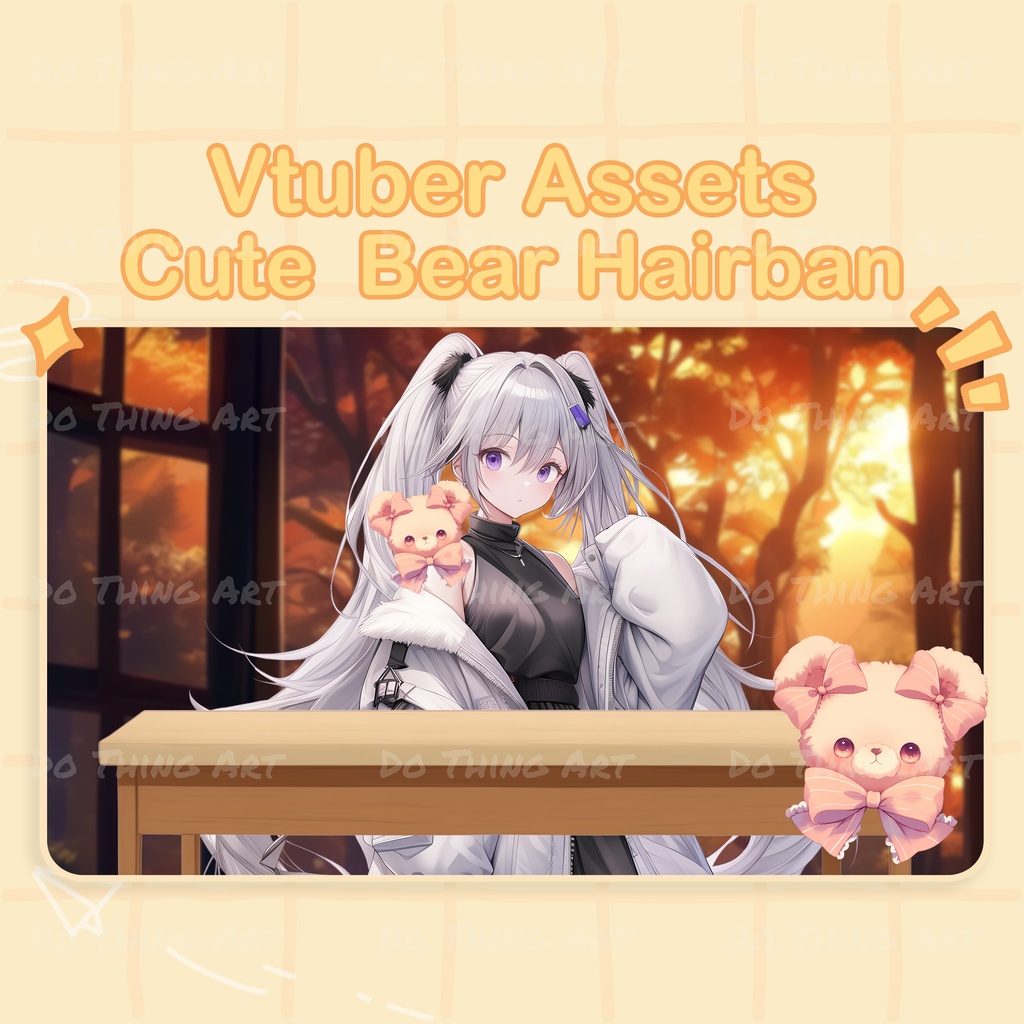 Vtuber Hair Asset Kawaii Bear Hairban | Cozy Hair Accessories | Twitch Asset | Streammer Assets | Vtuber Asset Stream | Cute Twitch Assets