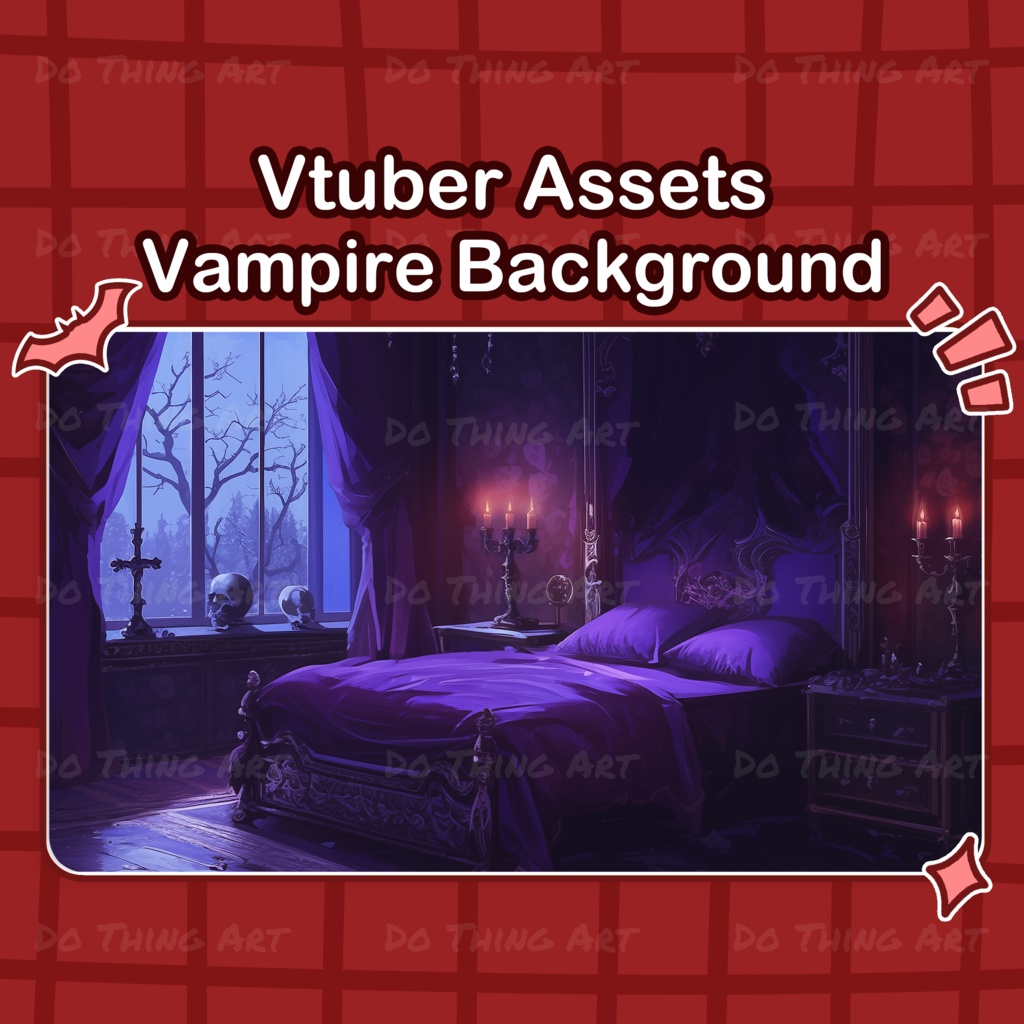 Aesthetic Dark Red Room bundle |  Cozy Night View | Gothic vampire | red rose | romantic | assets | VTuber | horror | Halloweens | red