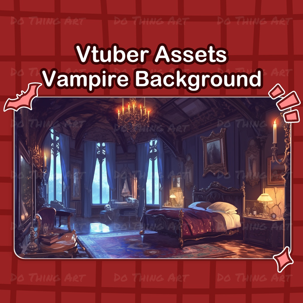 Aesthetic Dark Red Room bundle |  Cozy Night View | Gothic vampire | red rose | romantic | assets | VTuber | horror | Halloweens | red
