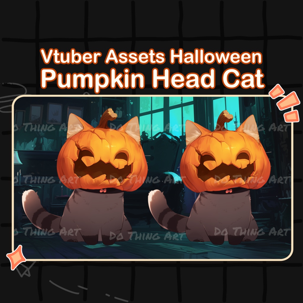 Vtuber Asset | Animated Kawaii Halloween Pumpkin Cat Theme| Hand Pillow Decoration | Cat Deco | Cute Gift | Streamer Deco | Halloween Decor
