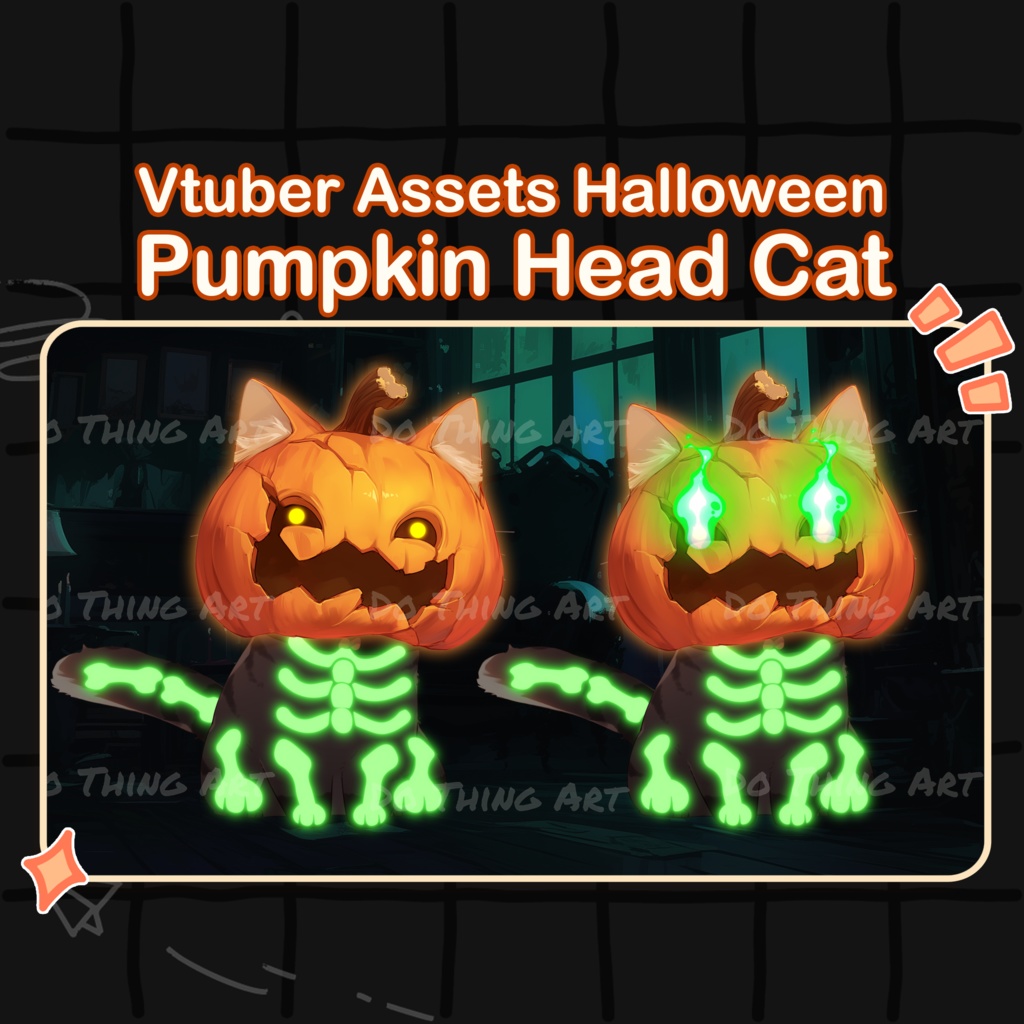 Vtuber Asset | Animated Kawaii Halloween Pumpkin Cat Theme| Hand Pillow Decoration | Cat Deco | Cute Gift | Streamer Deco | Halloween Decor