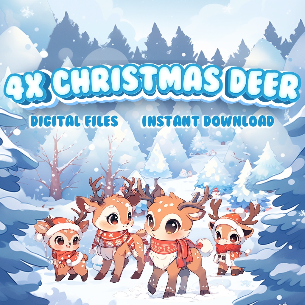 Christmas Asset | 4x Deer Series Decoration | Transparent | Cute Pets | Kawaii Asset | Digital Asset | Digital Download | Party Decoration