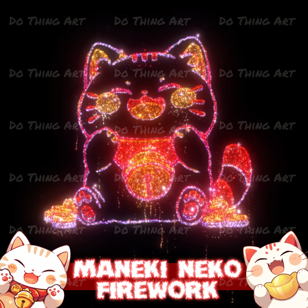 Vtuber Asset Maneki Neko Fireworks | Chinese New Year Theme | Festive Twitch Streammer Decor | Lunar New Year | Party Decoration | CuteNeko