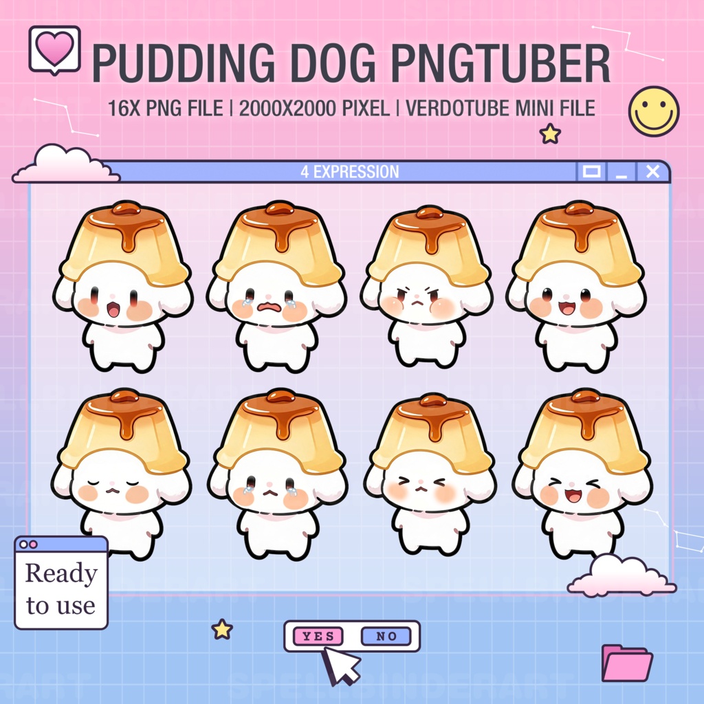 PNGtuber Avatar | Ready For Use | Pngtuber Pudding dog | Youtube Streamers | streaming | Graphic Art | Chibi Anime Style | Twitch | Discord