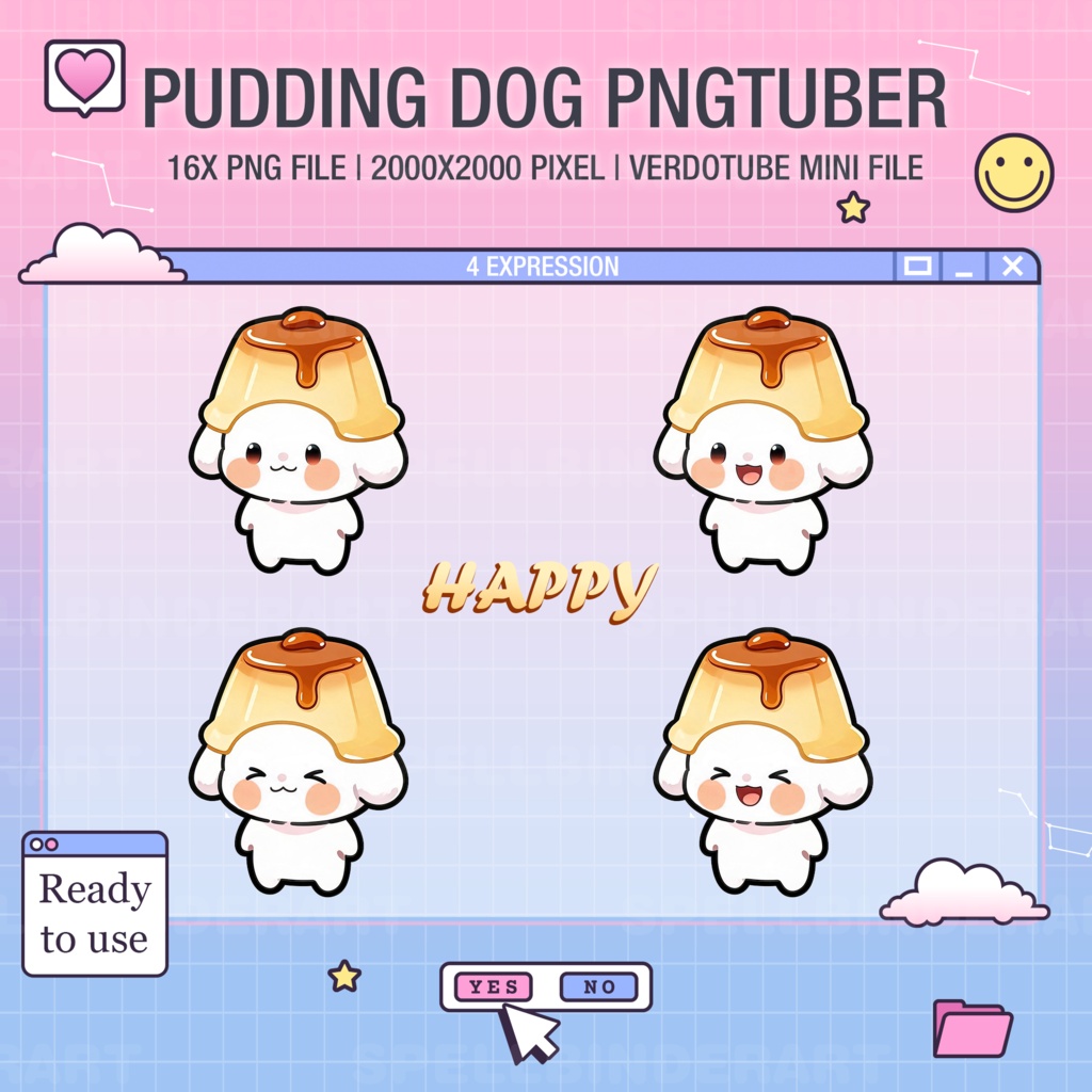 PNGtuber Avatar | Ready For Use | Pngtuber Pudding dog | Youtube Streamers | streaming | Graphic Art | Chibi Anime Style | Twitch | Discord