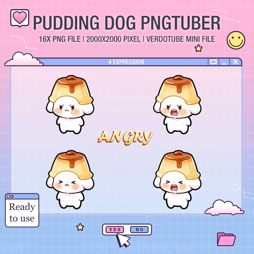 PNGtuber Avatar | Ready For Use | Pngtuber Pudding dog | Youtube Streamers | streaming | Graphic Art | Chibi Anime Style | Twitch | Discord