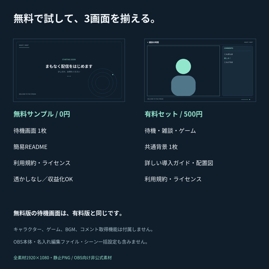 OBS配信はじめてセット|夜紺×ミント