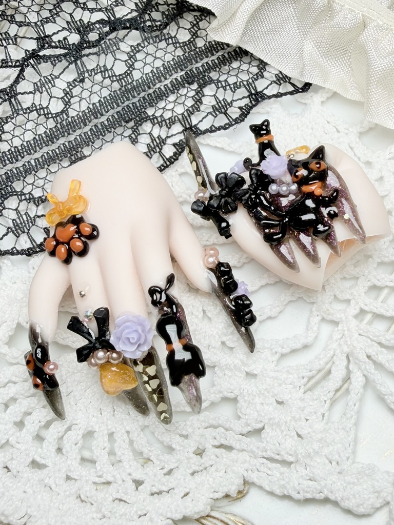 MDD ネイルハンド　ハロウィン黒猫