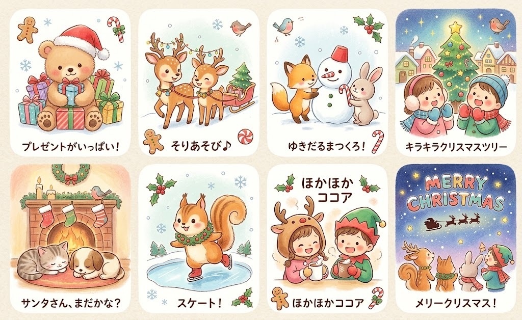 「ほっこり冬のクリスマス素材8枚セット