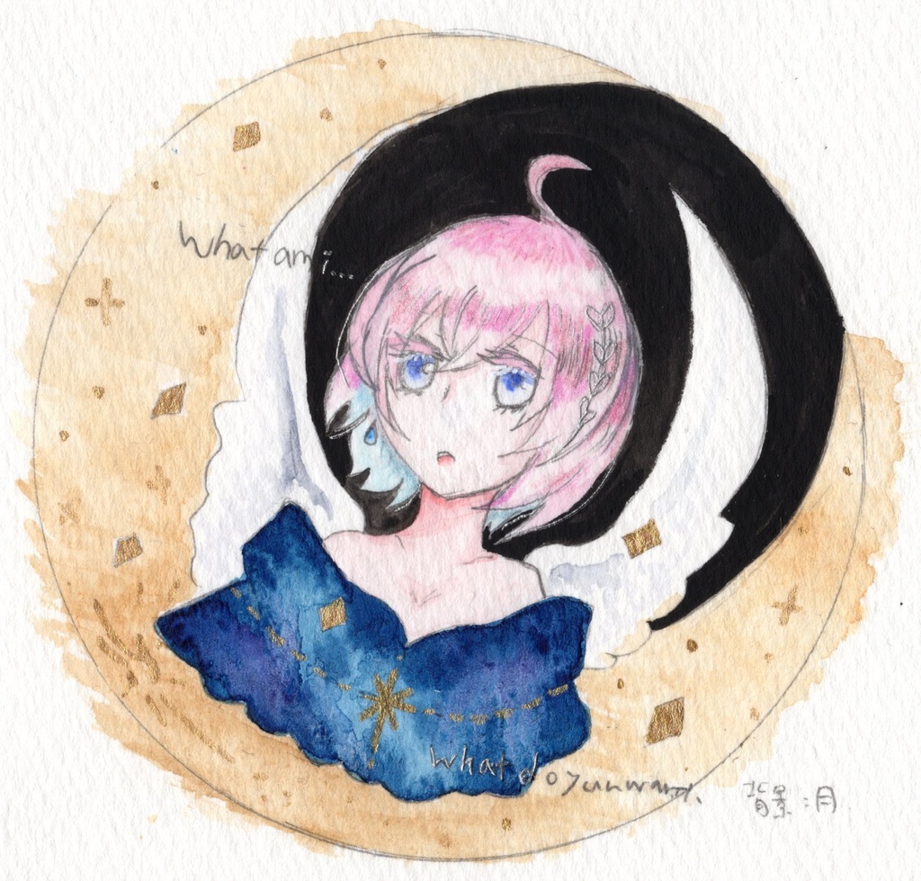 丸フレーム原画イラスト『What am i...』