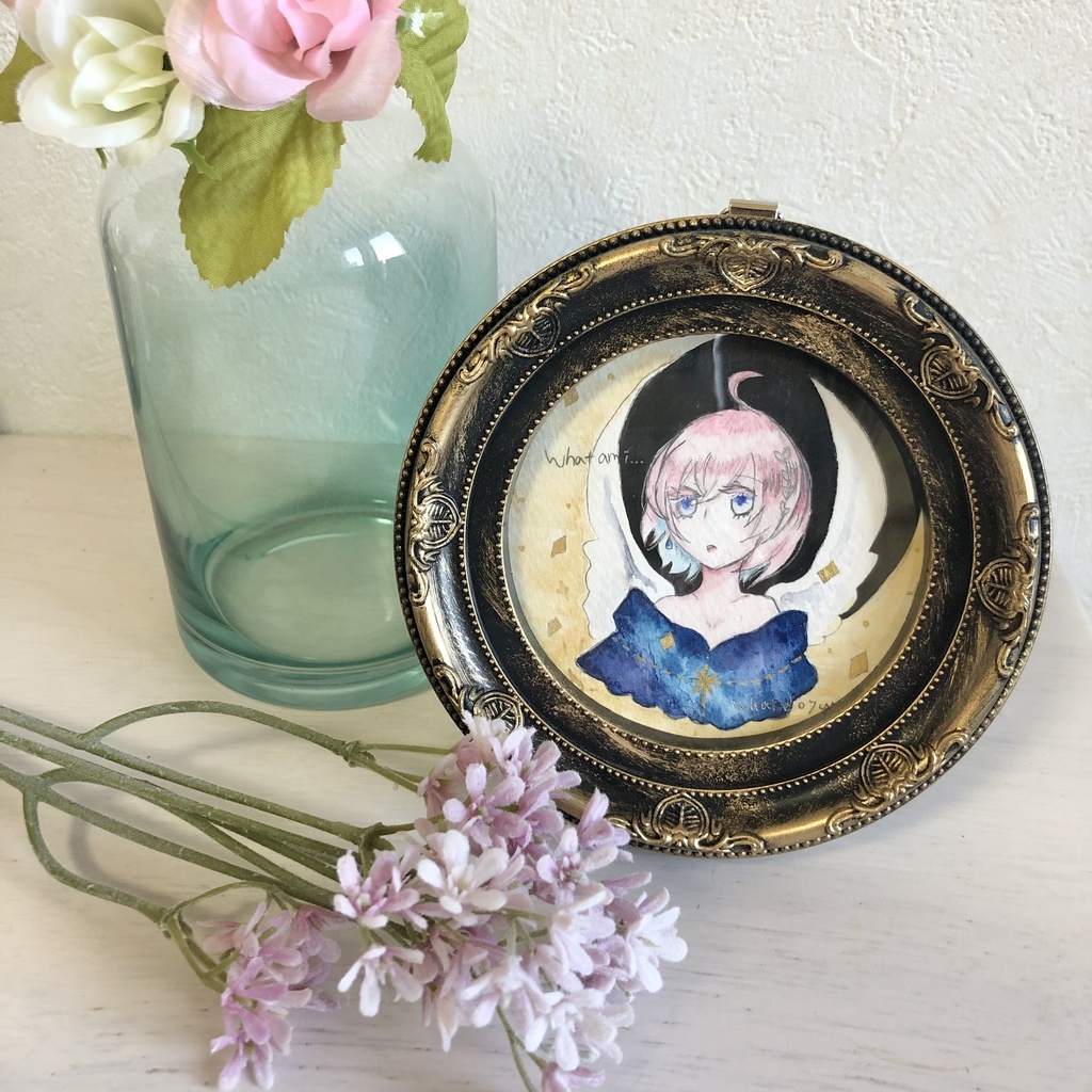 丸フレーム原画イラスト『What am i...』