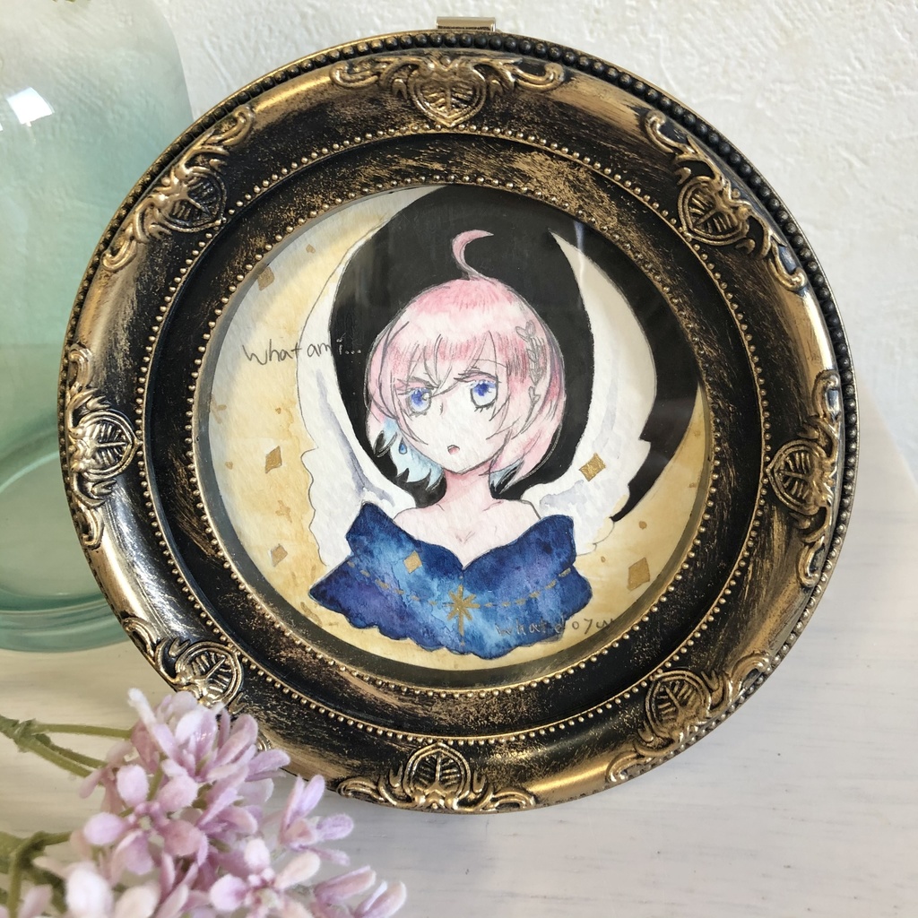 丸フレーム原画イラスト『What am i...』