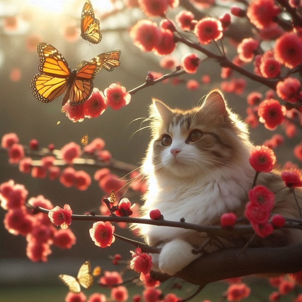 「春の公園でくつろぐ猫」