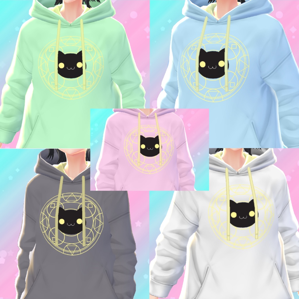 Cute neko hoodie (OwO face) Pink/Blue/Green/Black/White