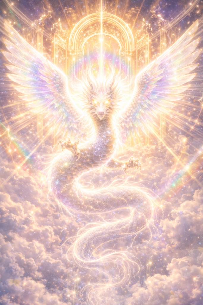 龍彩堂 - 覚醒白龍｜七色オーラ降臨・浄化と開運の4K高画質スマホ壁紙