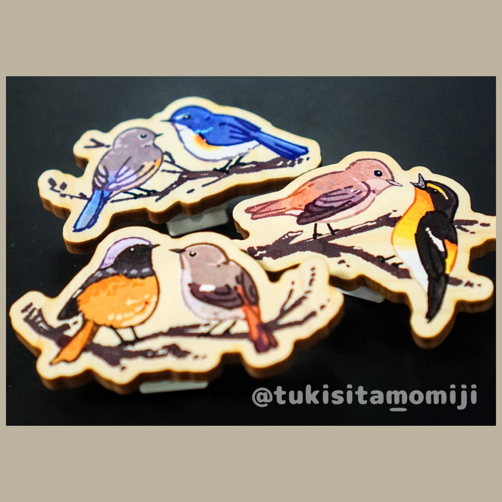 ヒタキたちのウッドクリップ