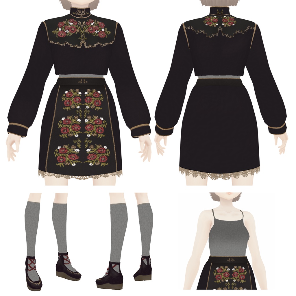 花柄刺繍のセットアップコーデ VRoidテクスチャセット