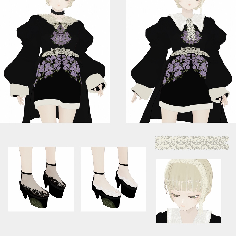 デュランタ刺繍のお嬢様ドレス VRoidテクスチャセット