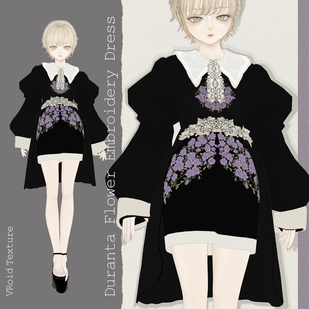 DurantaFlowerEmbroideryDress∴VRoidテクスチャセット