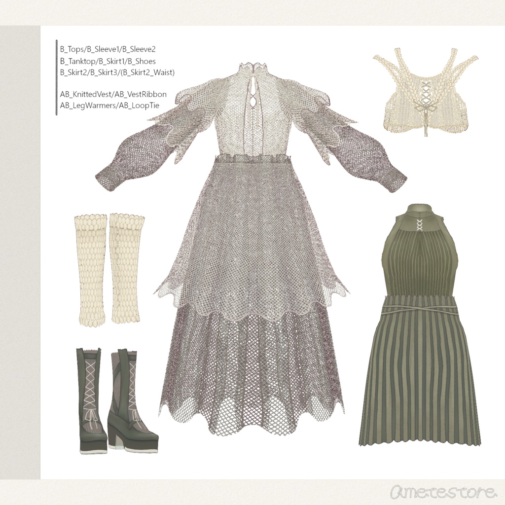 Tulle Layered Spring Outfit VRoidテクスチャセット