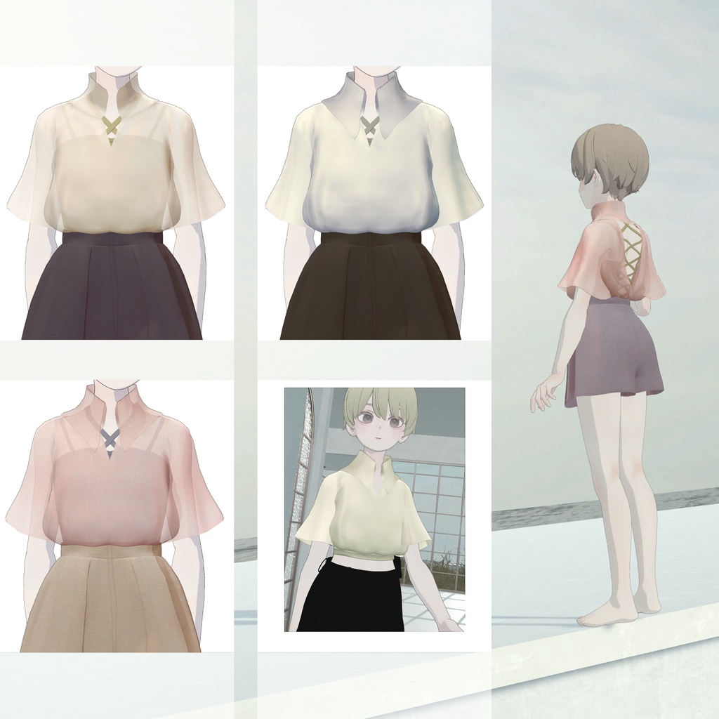 Grus対応∴back-open sheer blouse