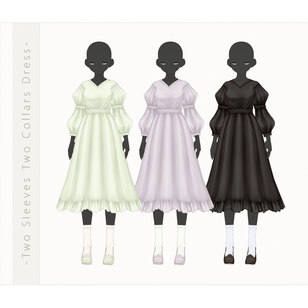VRoidTexture∴Veined Pleated Bouquet / Two Sleeves Two Collars Dress
