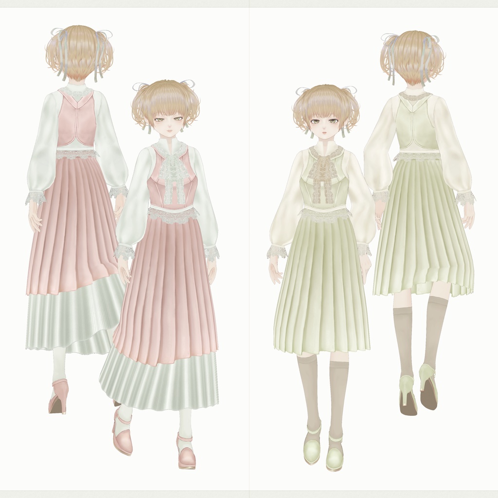VRoidTexture∴Veined Pleated Bouquet / Two Sleeves Two Collars Dress