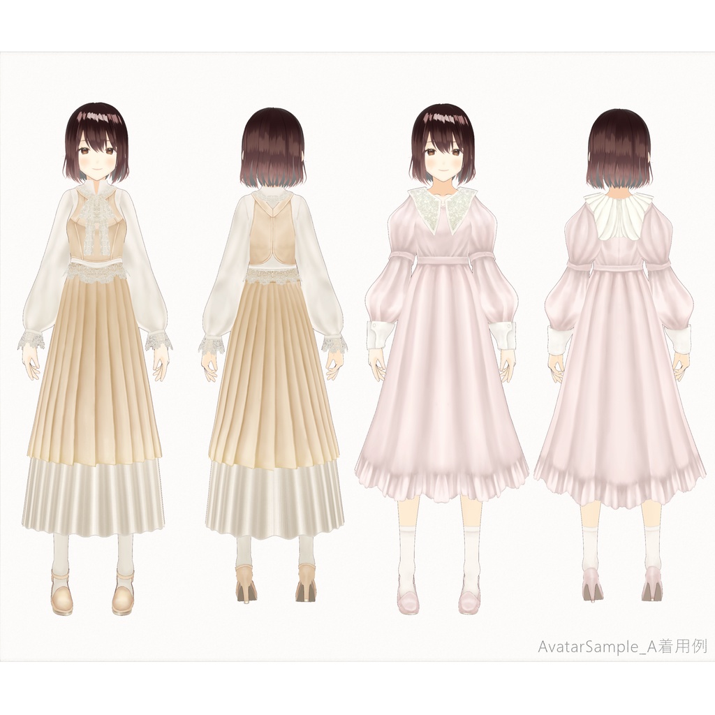 VRoidTexture∴Veined Pleated Bouquet / Two Sleeves Two Collars Dress
