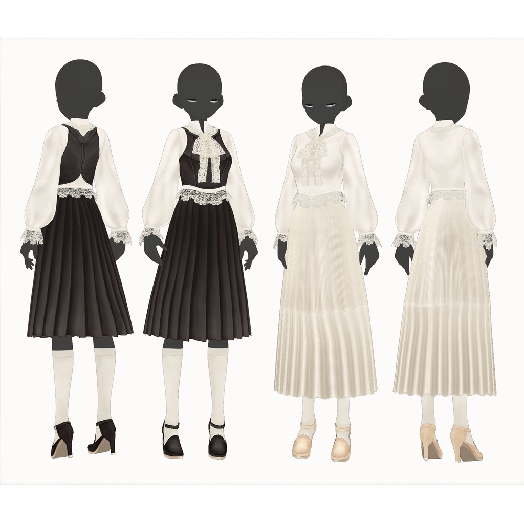 VRoidTexture∴Veined Pleated Bouquet / Two Sleeves Two Collars Dress