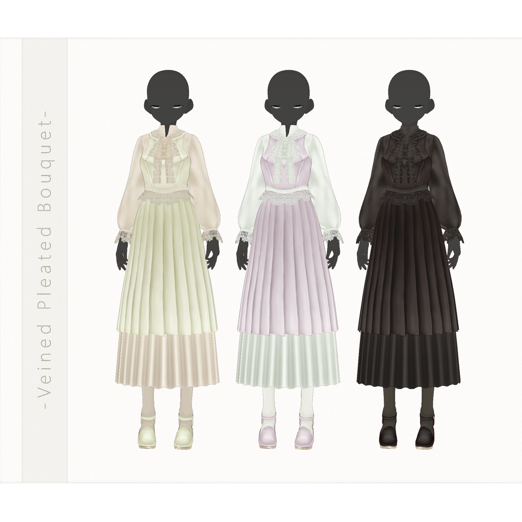 VRoidTexture∴Veined Pleated Bouquet / Two Sleeves Two Collars Dress