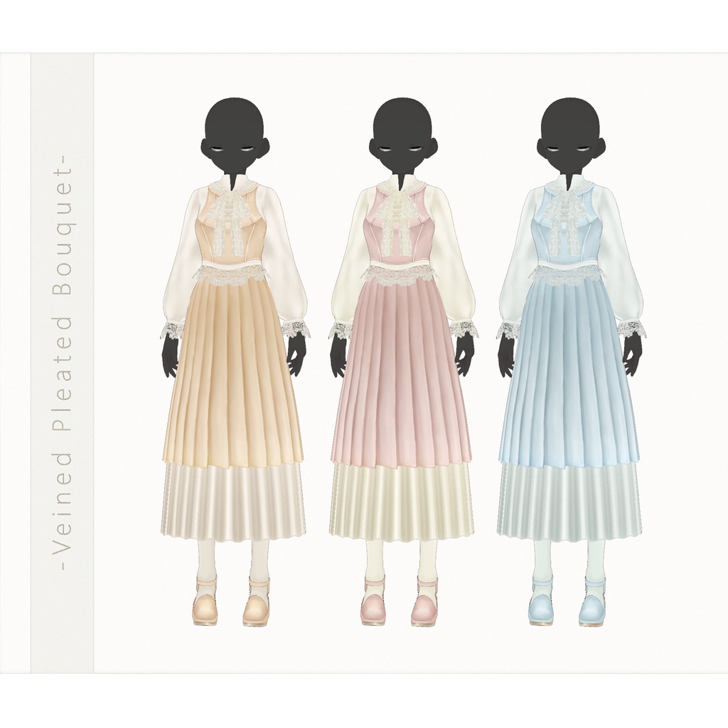VRoidTexture∴Veined Pleated Bouquet / Two Sleeves Two Collars Dress