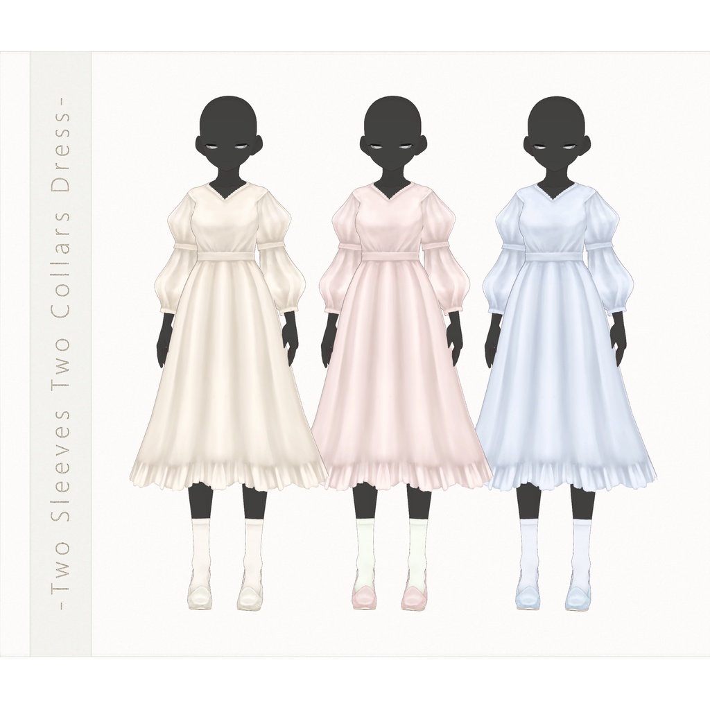 VRoidTexture∴Veined Pleated Bouquet / Two Sleeves Two Collars Dress