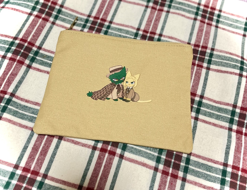 トレルク猫フラットポーチ(ベージュ)