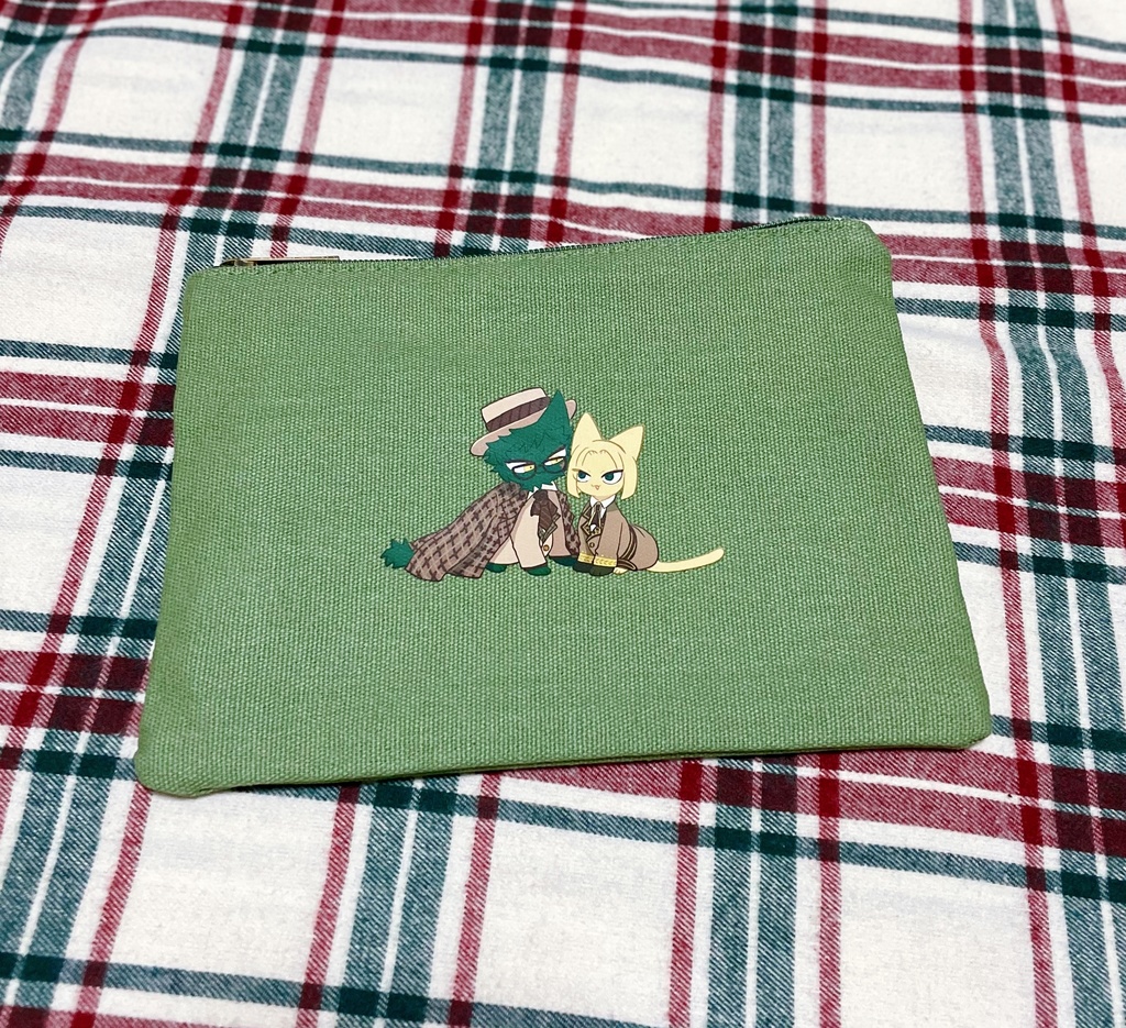 トレルク猫フラットポーチ(オリーブ)