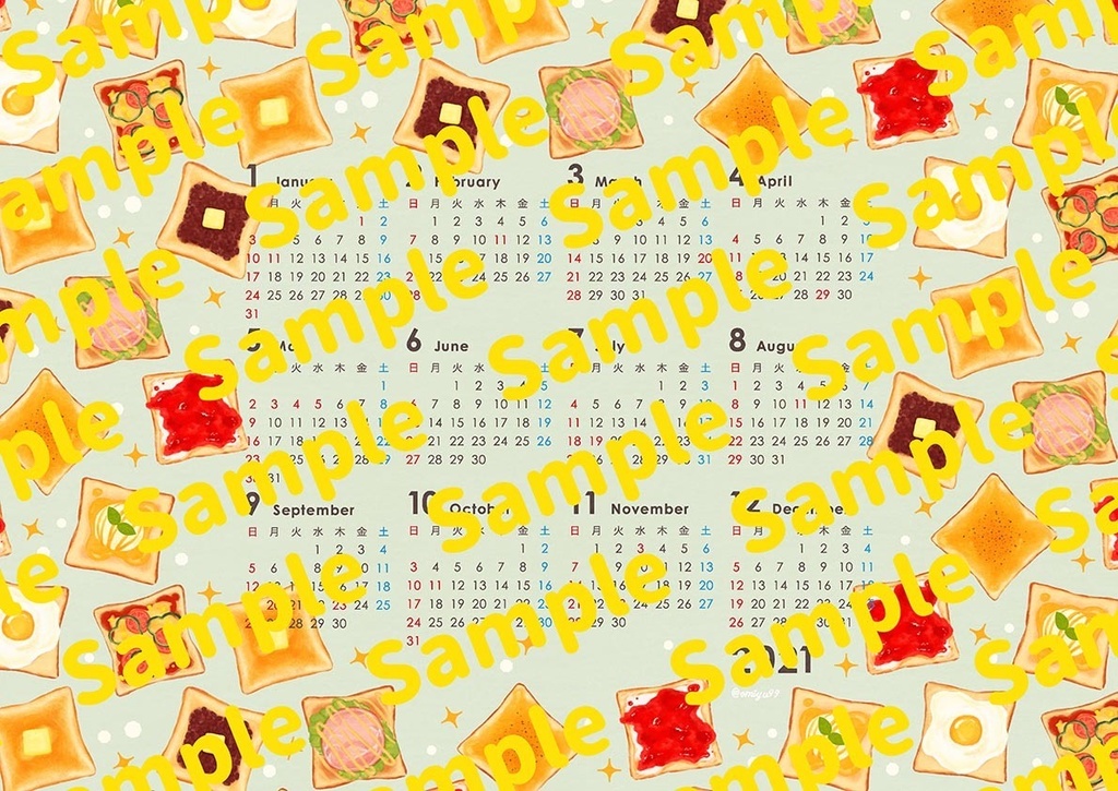 トーストな壁紙カレンダー2021 Omiyu99 Booth