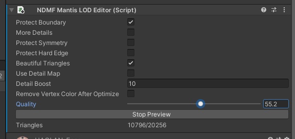 【無料】【非破壊でポリゴン削減】Mantis LOD EditorのNDMF化ツール