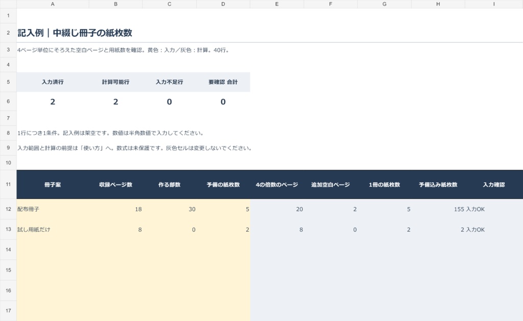 中綴じ冊子の紙枚数Excel|4ページ単位の空白と必要紙数を計算