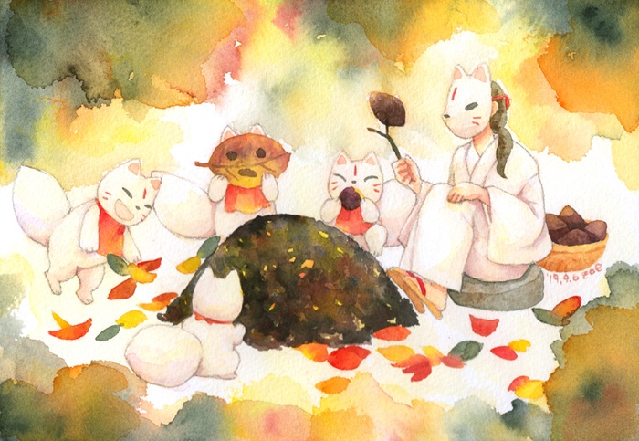 ポストカード(おきつね秋)